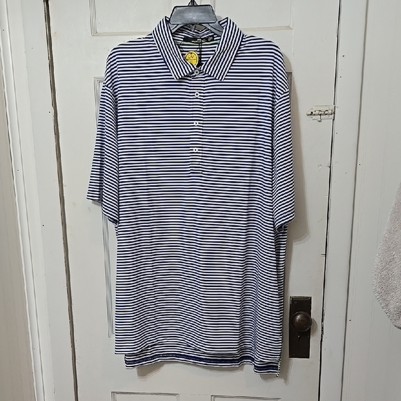 RALPH LAUREN RLX TMC UV PROTECTION MOISTURE WICKING POLO XXL BLUE WHITE STRIPE - Picture 1 of 8